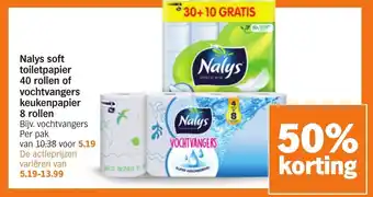 Albert Heijn Nalys soft toiletpapier 40 rollen of vochtvangers keukenpapier 8 rollen aanbieding