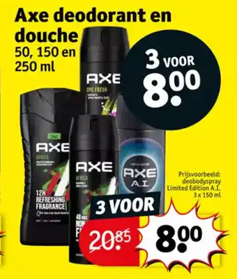 Kruidvat Axe deobodyspray limited edition A.I. 3 x 150 ml aanbieding