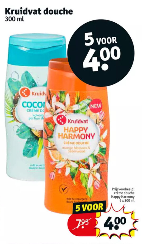 Creme douche happy harmony 5 x 300 ml aanbieding bij Kruidvat