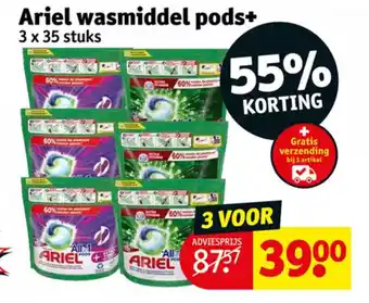 Kruidvat Ariel wasmiddel pods+ 3 x 35 stuks aanbieding