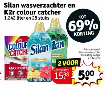 Kruidvat Silan wasverzachter en k2r colour catcher aanbieding