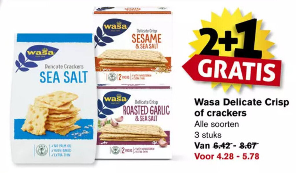 Wasa delicate crisp of crackers aanbieding bij Hoogvliet