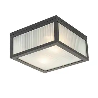 Lampenlicht.nl Buiten plafondlamp zwart met ribbel glas 2-lichts ip44 - charlois aanbieding