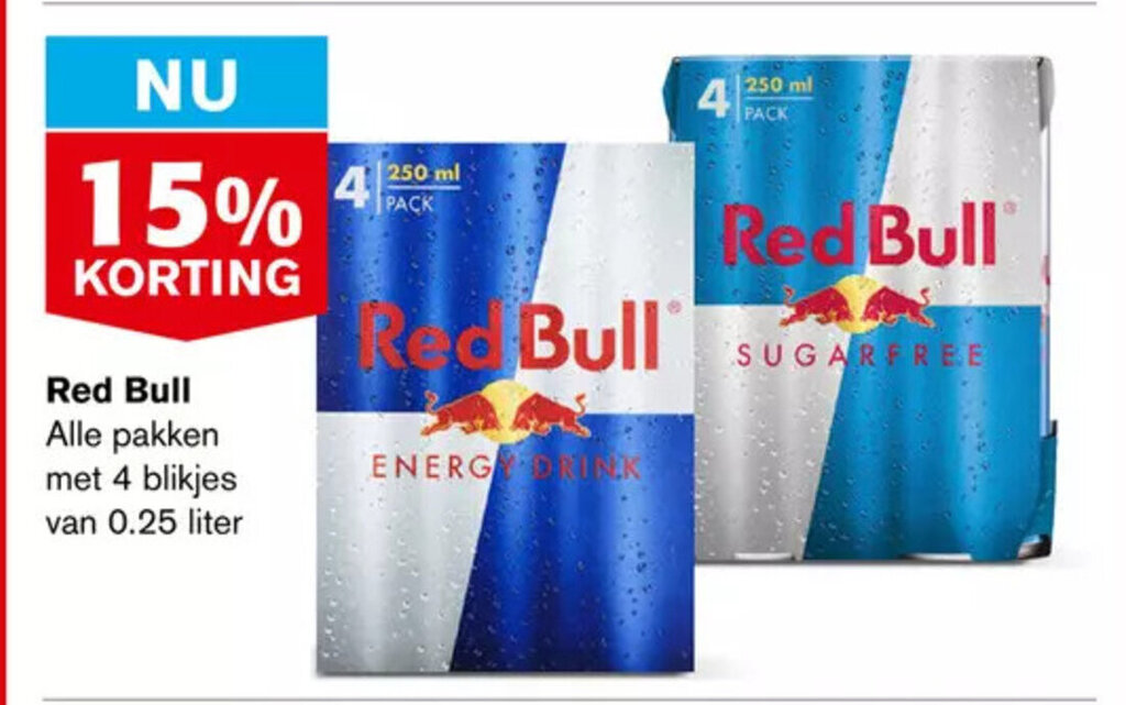 Red Bull 4 blikjes van 0.25 liter aanbieding bij Hoogvliet