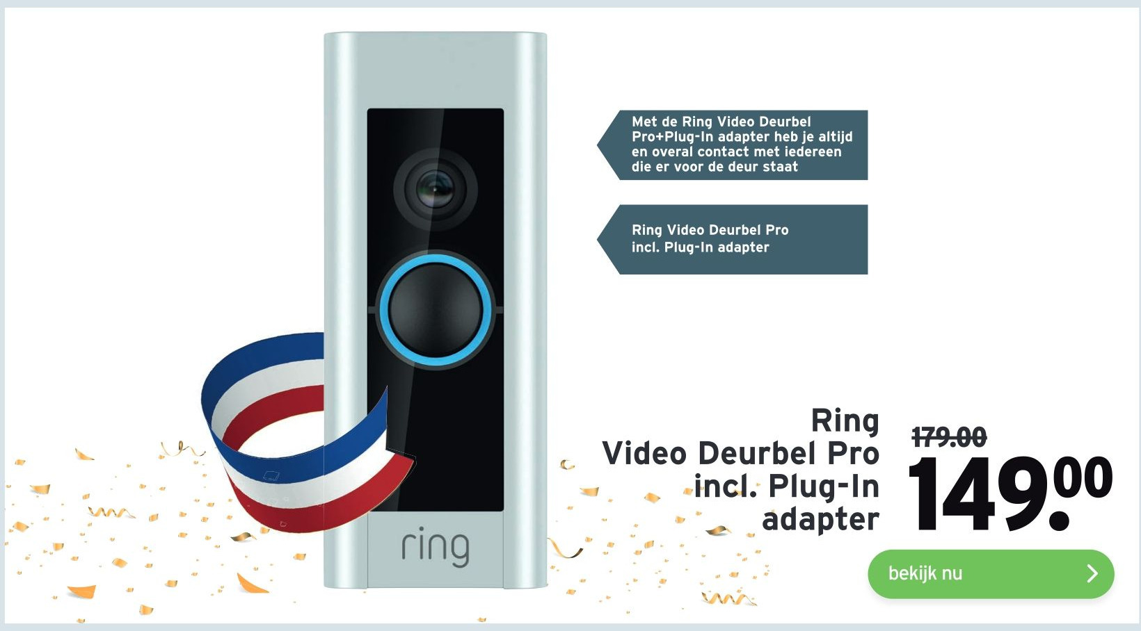 Ring Video Deurbel Pro incl. PlugIn adapter aanbieding bij GAMMA