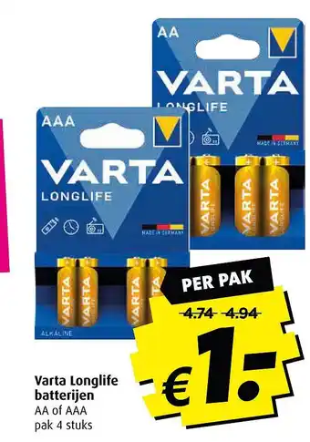 Boni Varta longlife batterijen aanbieding