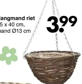 Wibra Hangmand riet 25 x 40 cm, mand ø13 cm aanbieding