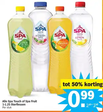 Albert Heijn Alle spa touch of spa fruit 1-1.25 literflessen aanbieding