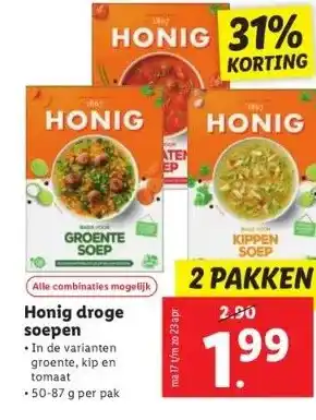 Lidl Honig droge soepen aanbieding