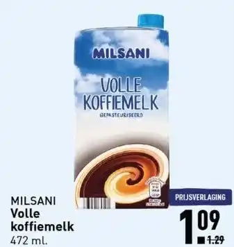 ALDI Milsani volle koffiemelk 472 ml. aanbieding