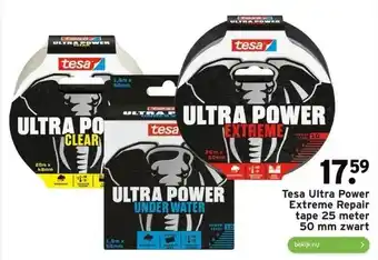 GAMMA Tesa ultra power extreme repair tape 25 meter 50 mm zwart aanbieding