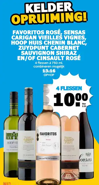 Boon`s Markt Favoritos rosé, sensas carigan vieilles vignes, hoop huis chenin blanc, zuydpunt cabernet sauvignon shiraz en/of cinsault ros aanbieding