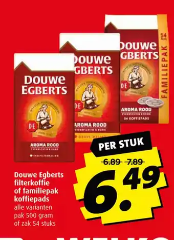 Boni Douwe Egberts filterkoffie of familiepak koffiepads 500 gram aanbieding