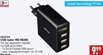 ALDI Usb-lader md 88285 tot vier apparaten tegelijk via usb op te laden. aanbieding