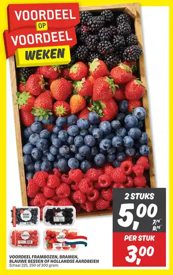 Dekamarkt Voordeel frambozen, bramen, blauwe bessen of hollandse aardbeien aanbieding