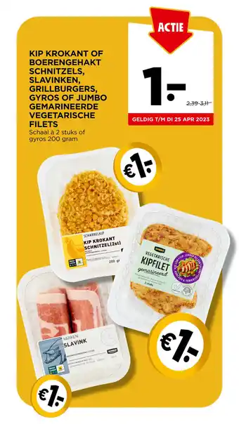 Jumbo Kip krokant of boerengehakt schnitzels, slavinken, grillburgers, gyros of jumbo gemarineerde vegetarische filets 200 gram aanbieding