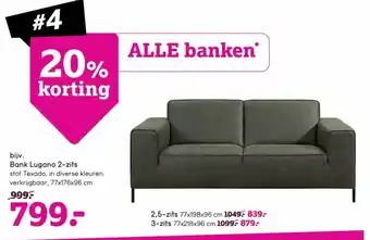 Leen Bakker Bank lugano 2-zits 77x176x96CM aanbieding