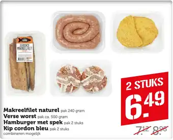 Coop Makreelfilet naturel, verse worst, hamburger met spek aanbieding