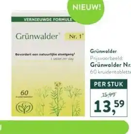 Holland & Barrett Grünwalder prijsvoorbeeld: grünwalder nr.1 60 kruidentabletten aanbieding