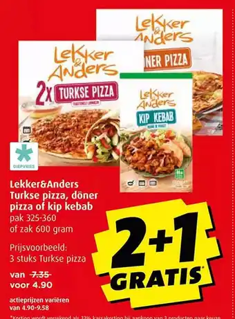 Boni Lekker&anders turkse pizza, döner pizza of kip kebab aanbieding