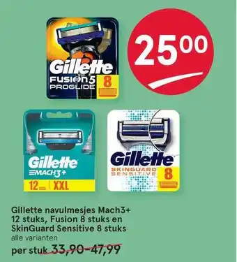 Etos Gillette Navulmesjes Mach3+ 12 Stuks, Fusion 8 Stuks En SkinGuard Sensitive 8 Stuks aanbieding