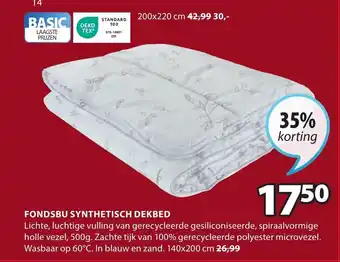 Jysk Fondsbu synthetisch dekbed 140x200CM aanbieding