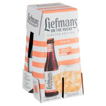 Jumbo Liefmans peach on the rocks fruitbier flessen limited edition 4 x 250ml aanbieding