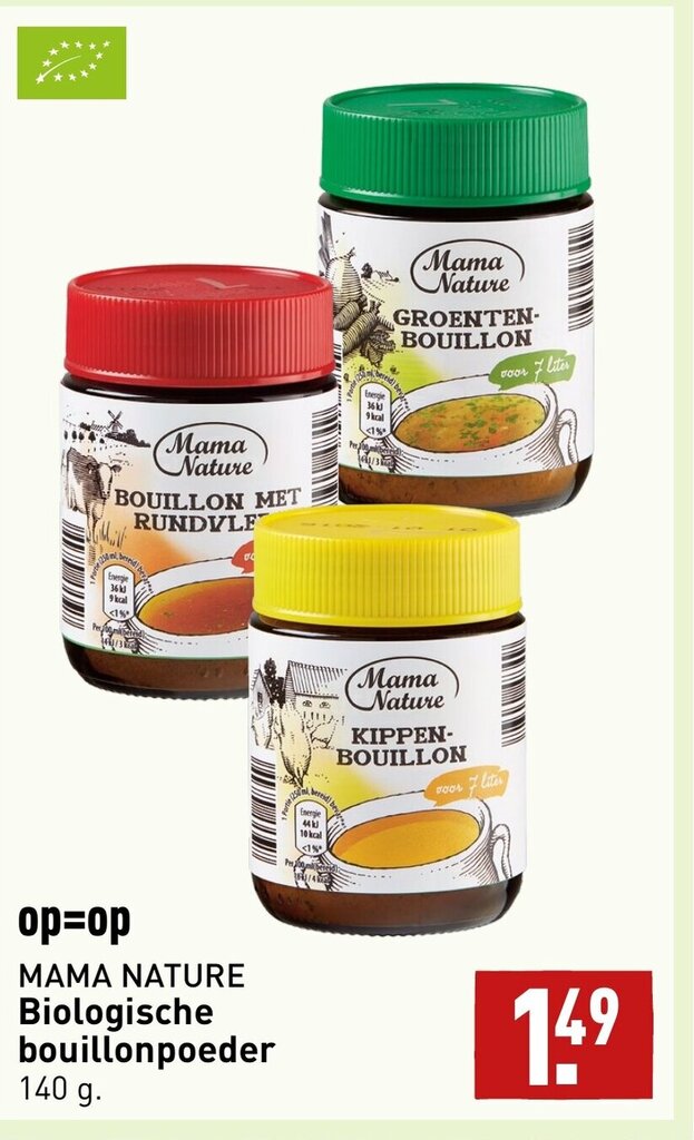 Mama Nature biologische bouillonpoeder 140G aanbieding bij ALDI