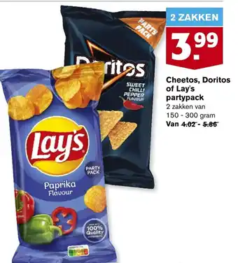 Hoogvliet Cheetos, doritos of lay's partypack 150-300g aanbieding