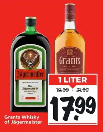 Vomar Voordeelmarkt Grants whisky of Jagermeister m1 liter aanbieding