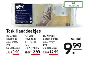 Sligro Tork Handdoekjes H3 Green advanced 5*200st aanbieding