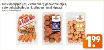 Lekker Makkelijk Kips Kipdijspiesjes, Zwanenberg Gehaktballetjes, Saté Gehaktballetjes, Kipfingers, Mini Kipsaté 160-400 gram aanbieding