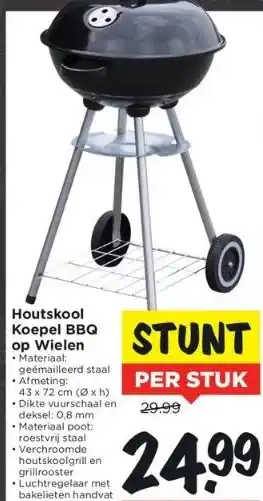 Vomar Voordeelmarkt Houtskool koepel bbq op wielen aanbieding