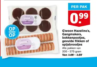 Hoogvliet G'woon Hazelino's, Gangmakers, bokkenpootjes, gevulde flikken of spijsbroodjes aanbieding