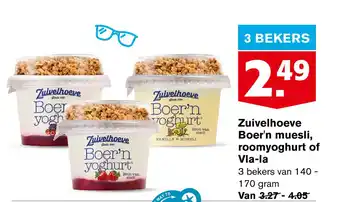 Hoogvliet Zuivelhoeve Boer'n muesli, roomyoghurt of Vla-la aanbieding