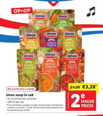 Lidl Unox soep in zak aanbieding