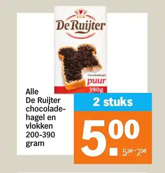 Albert Heijn Alle De Ruijter chocolade-hagel en vlokken 200-390 gram aanbieding