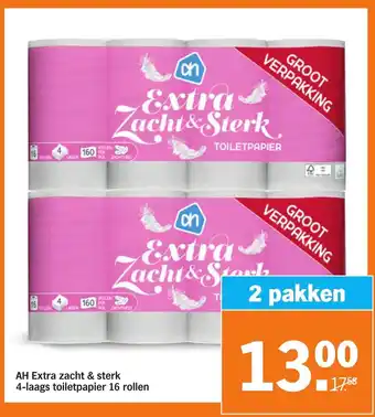 Albert Heijn Extra zacht & sterk 4-laags toiletpapier 16 rollen aanbieding