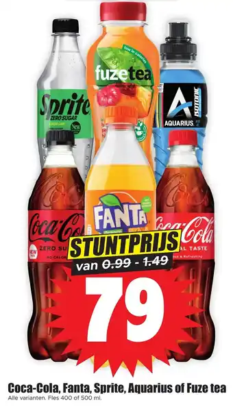 Dirk Coca-Cola, Fanta, Sprite, Aquarius of Fuze tea 400/500ml aanbieding