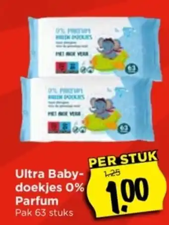 Vomar Voordeelmarkt Ultra Baby-doekjes 0% Parfum 63 stuks aanbieding