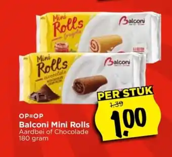 Vomar Voordeelmarkt Balconi Mini Rolls 1OP=OP Balconi Mini Rolls Aardbei of Chocolade 180 gram aanbieding