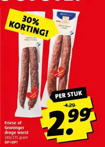 Boni Friese of Groninger droge worst 240/275 gram aanbieding