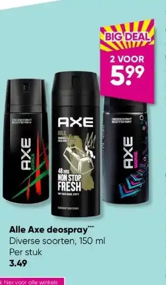 Big Bazar Alle axe deospray™** aanbieding