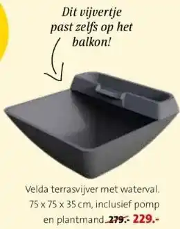 Intratuin Velda terrasvijver met waterval. 75 x 75 x 35 cm, inclusief pomp en plantmand aanbieding