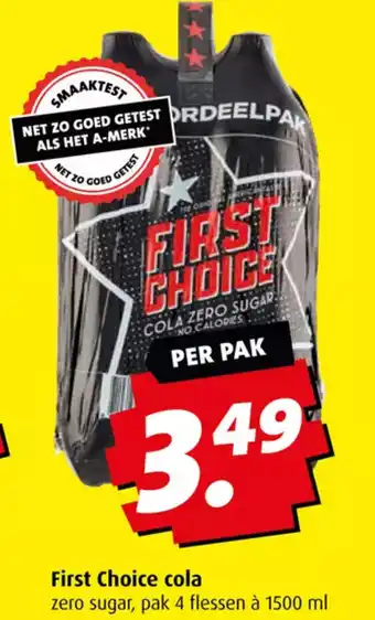 Boni First Choice cola zero sugar, pak 4 flessen à 1500 ml aanbieding