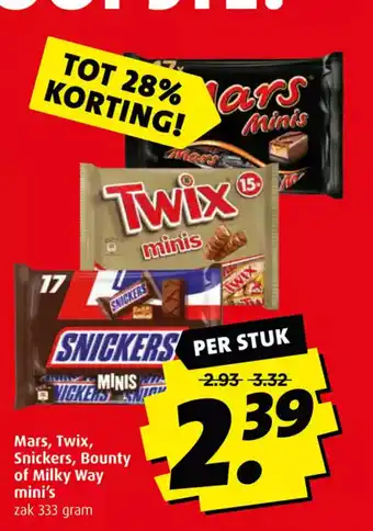 Boni Mars, Twix, Snickers, Bounty of Milky Way mini's zak 333 gram aanbieding