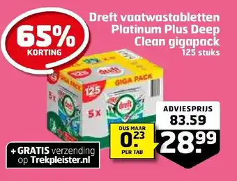 Trekpleister Dreft vaatwastabletten Platinum Plus Deep Clean gigapack aanbieding