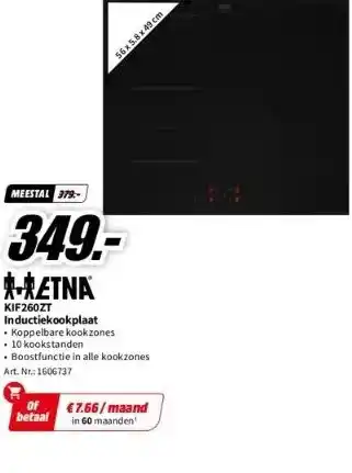 MediaMarkt Etna kif260zt inductiekookplaat aanbieding