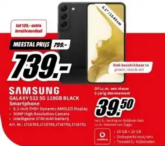 MediaMarkt Samsung galaxy s22 5g 128gb black aanbieding