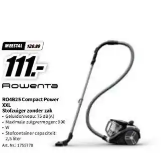 MediaMarkt Rowenta ro4b25 compact power xxl stofzuiger zonder zak aanbieding